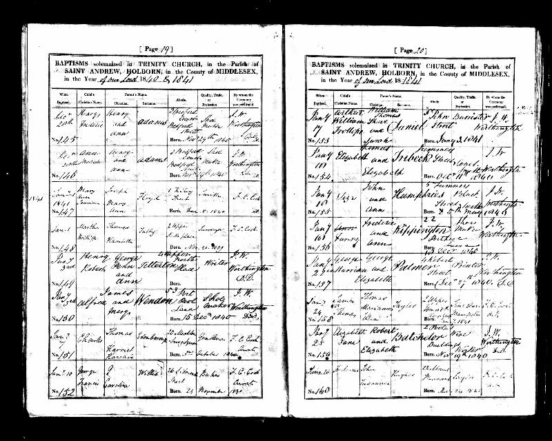 Rippington (Fanny) 1841 Baptism Record